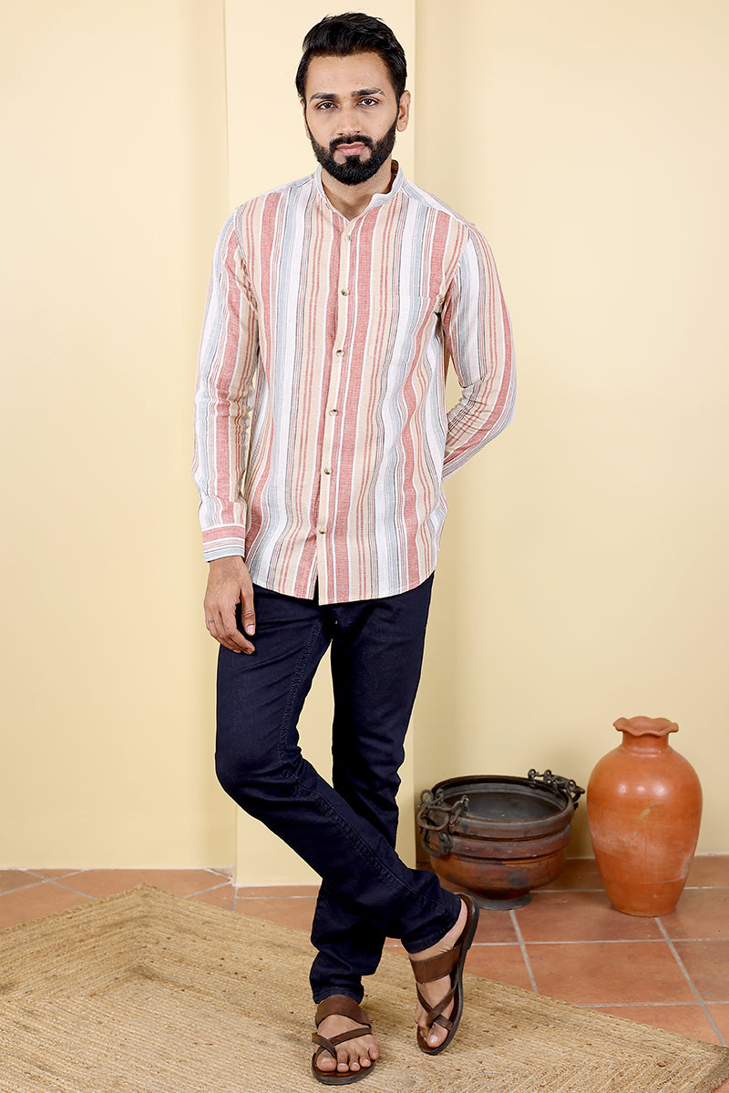 Beige Hand Dyed South Cotton Flax Men Shirt Full Sleeves MSHFS03238