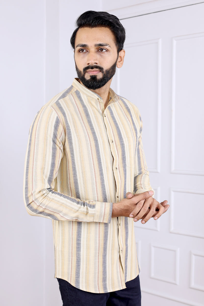 Beige Hand Dyed South Cotton Flax Men Shirt Full Sleeves MSHFS03239