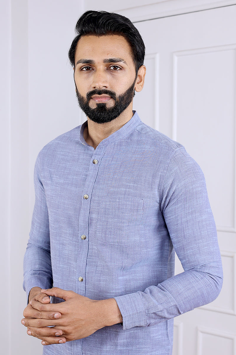 Blue Hand Dyed South Cotton Men Shirt Full Sleeves MSHFS03236