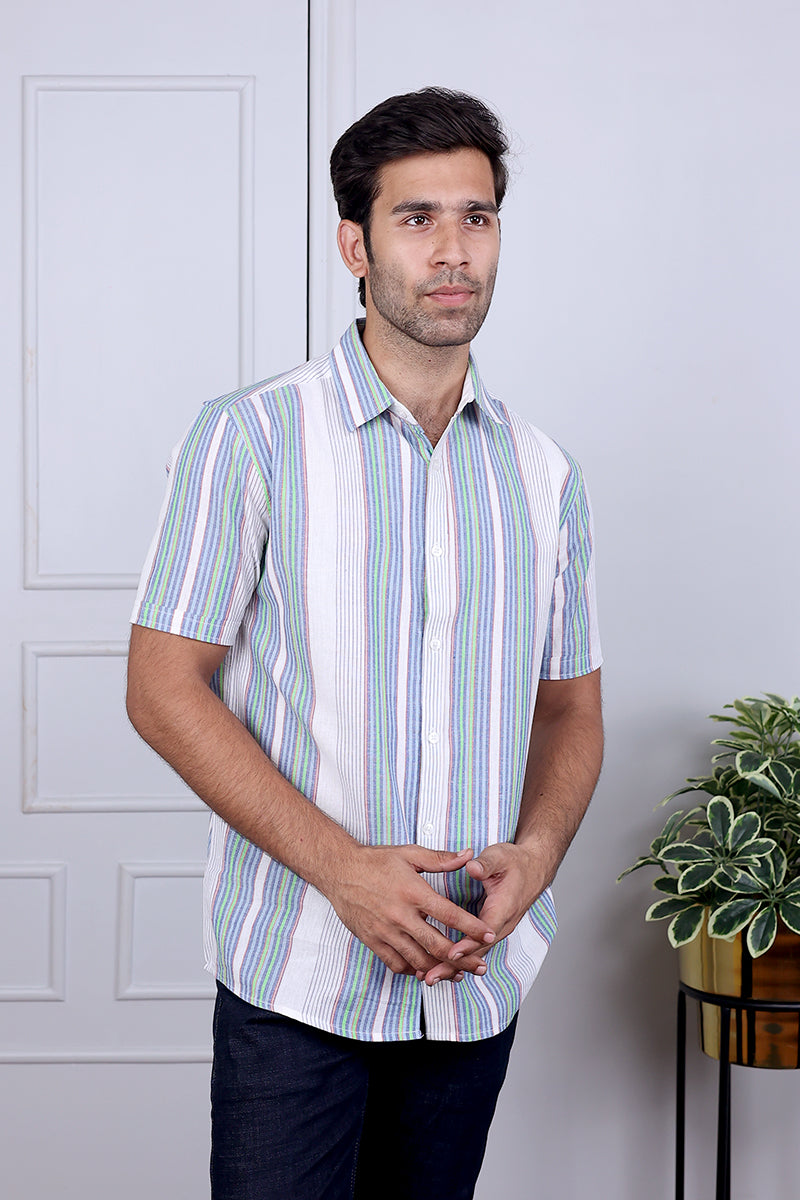 Blue Stripes South Cotton Shirt Half Sleeves MSHHS03247