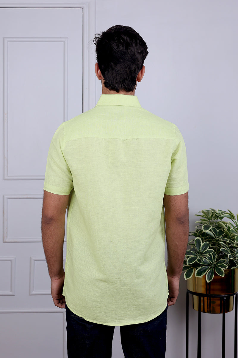 Green Hand Dyed Cotton Linen Shirt Half Sleeves MSHHS12233