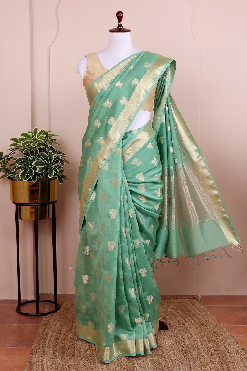 Green Jaquard Banarasi Silk Saree SAREE092375