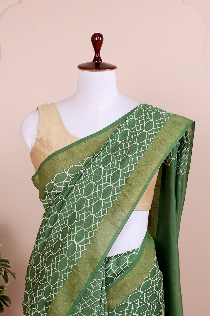 Green Sanganeri Chanderi Silk Saree SAREE102396