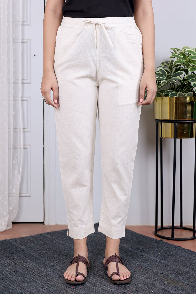 Ivory Hand Dyed Cotton Flax Women Ankle Pant WAKPT092327