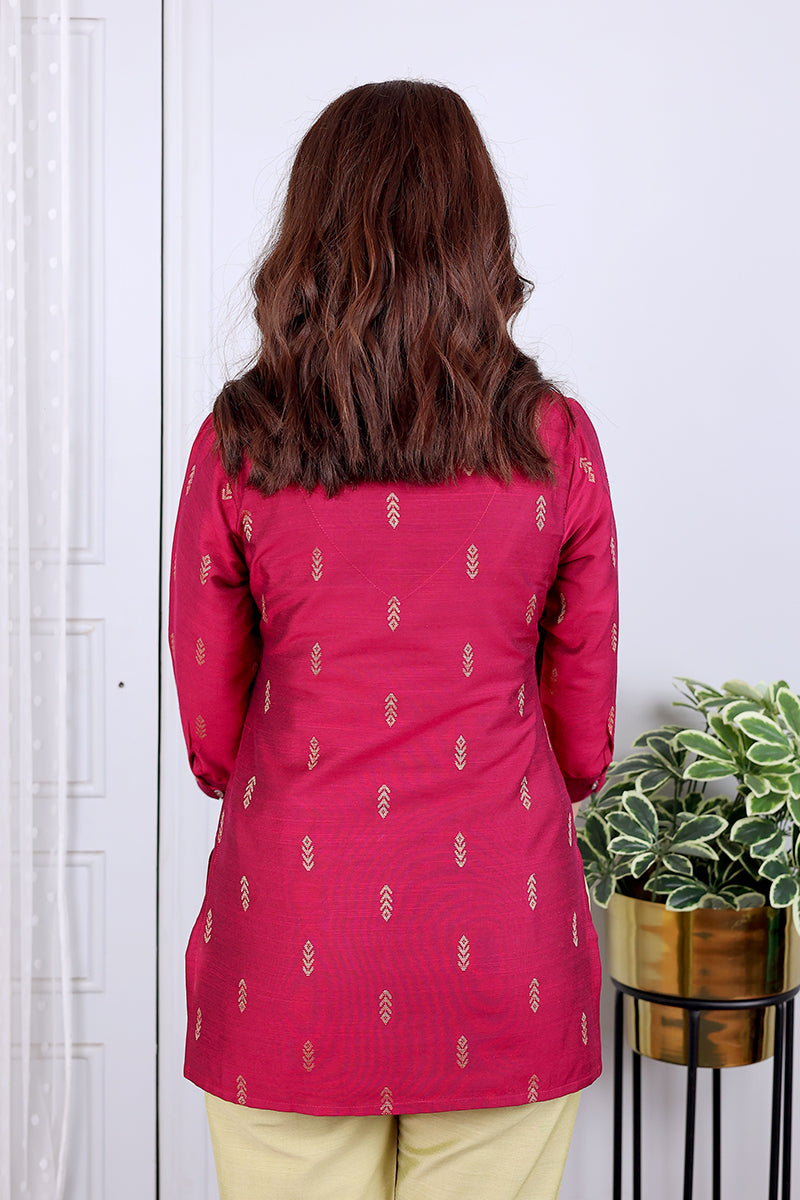 Maroon Jaquard Art Silk Women Kurti Long Sleeves WKILS122312