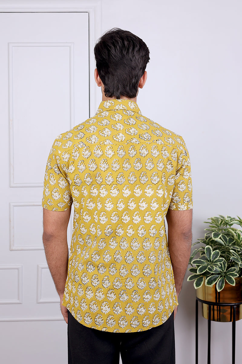 Mustard Bagru Cotton Shirt Half Sleeves MSHHS032429