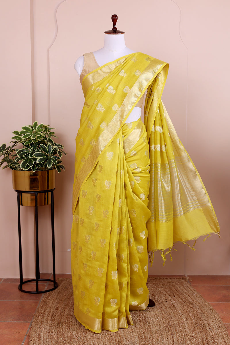 Mustard Jaquard Banarasi Silk Saree SAREE092374