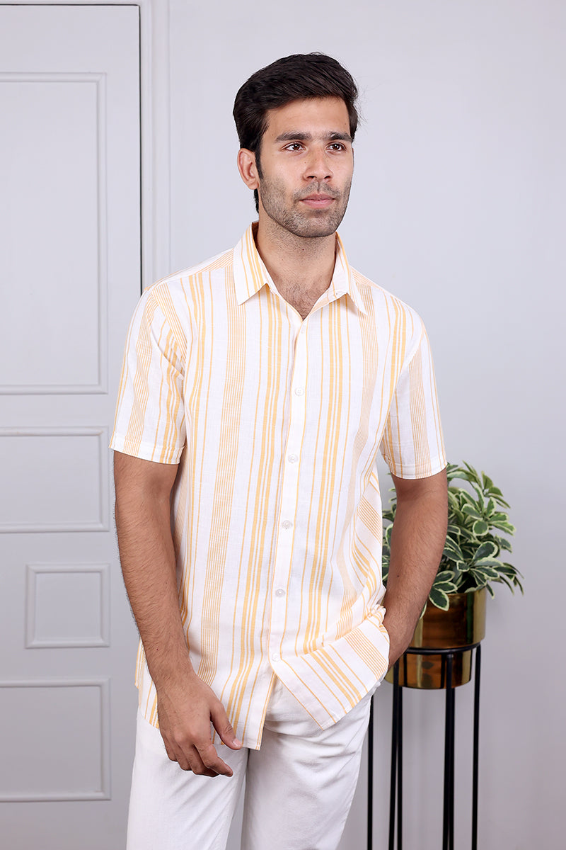 Orange Stripes South Cotton Shirt Half Sleeves MSHHS03248