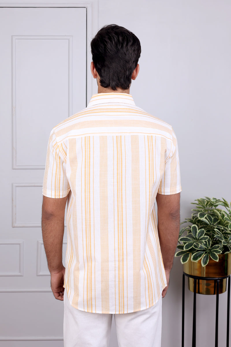 Orange Stripes South Cotton Shirt Half Sleeves MSHHS03248