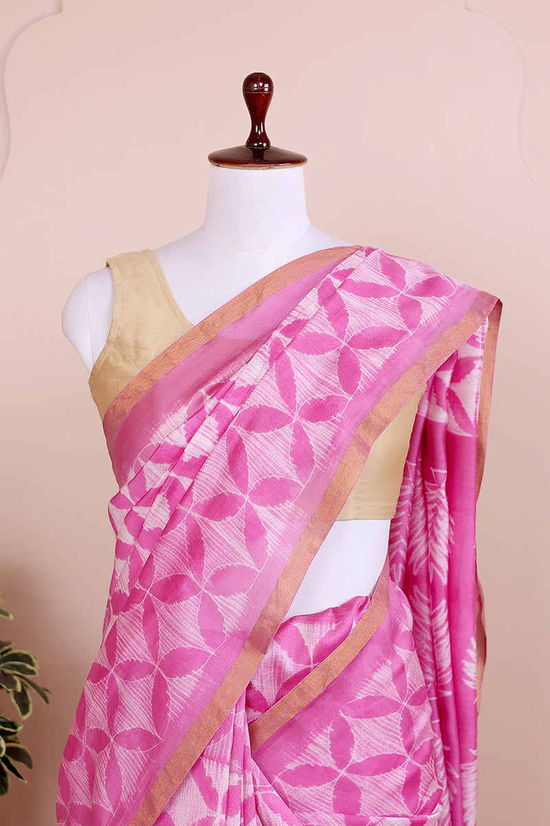 Pink Shibori Chanderi Silk Saree SAREE102324