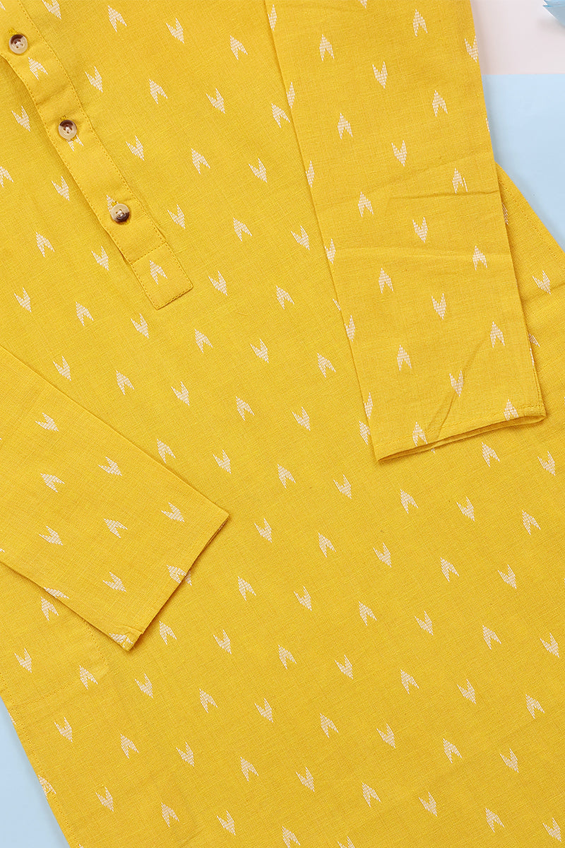 Yellow Dobby South Cotton Boy Long Kurta Full Sleeves BLKFS09238