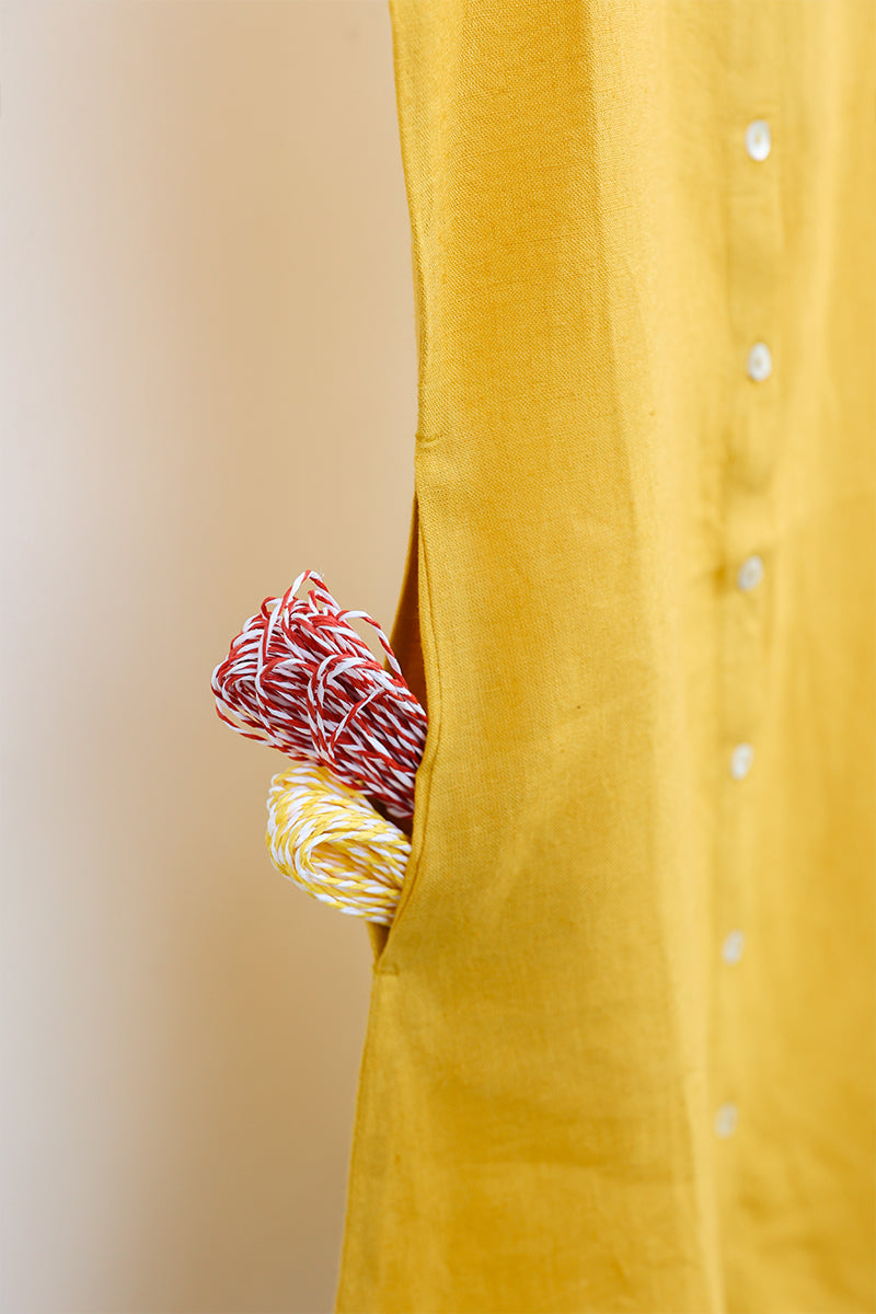 Yellow Hand Dyed Lyocell Linen Dress Sleeveless GDRSL112313