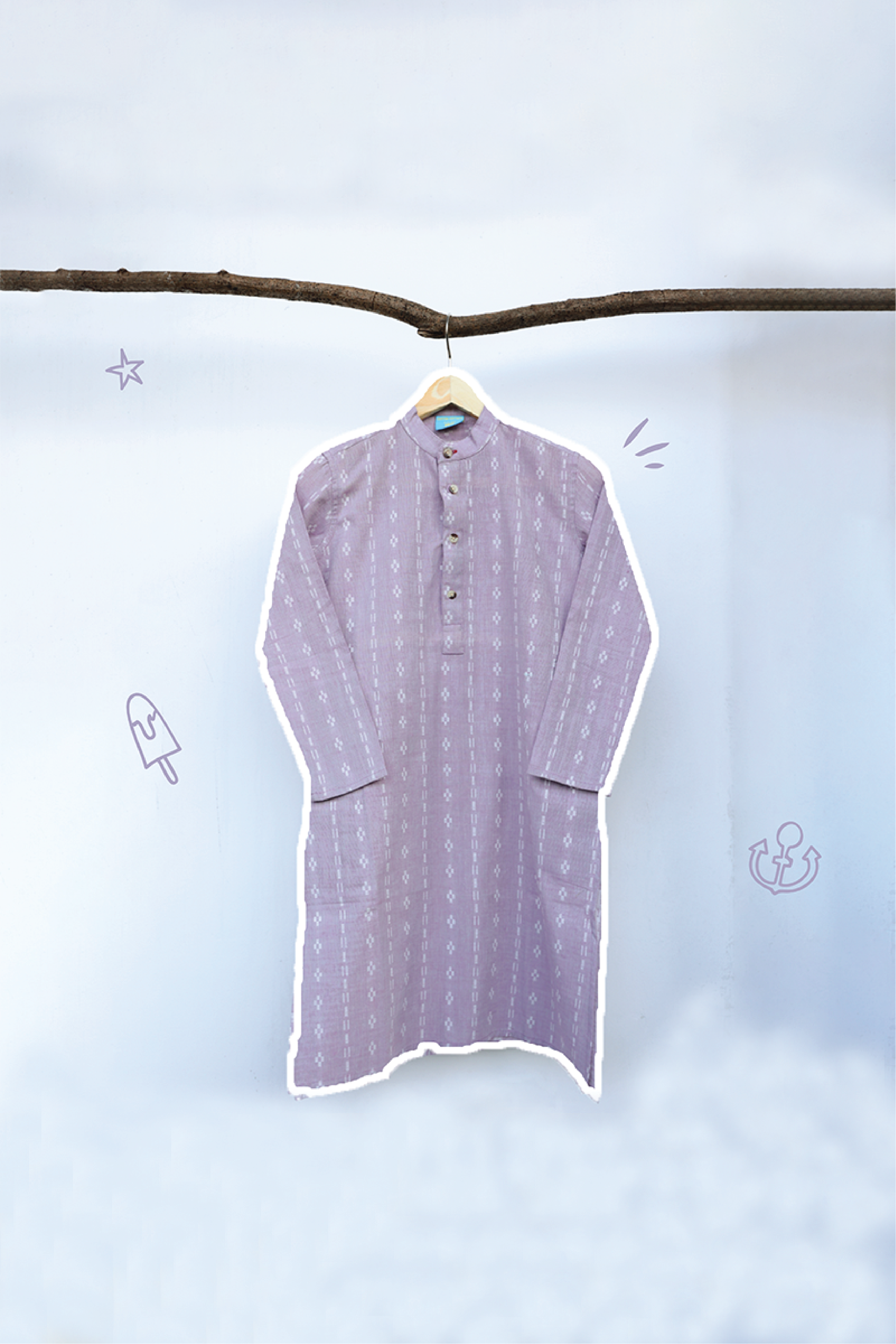 Purple Dobby South Cotton Boy Long Kurta Full Sleeves BLKFS09232