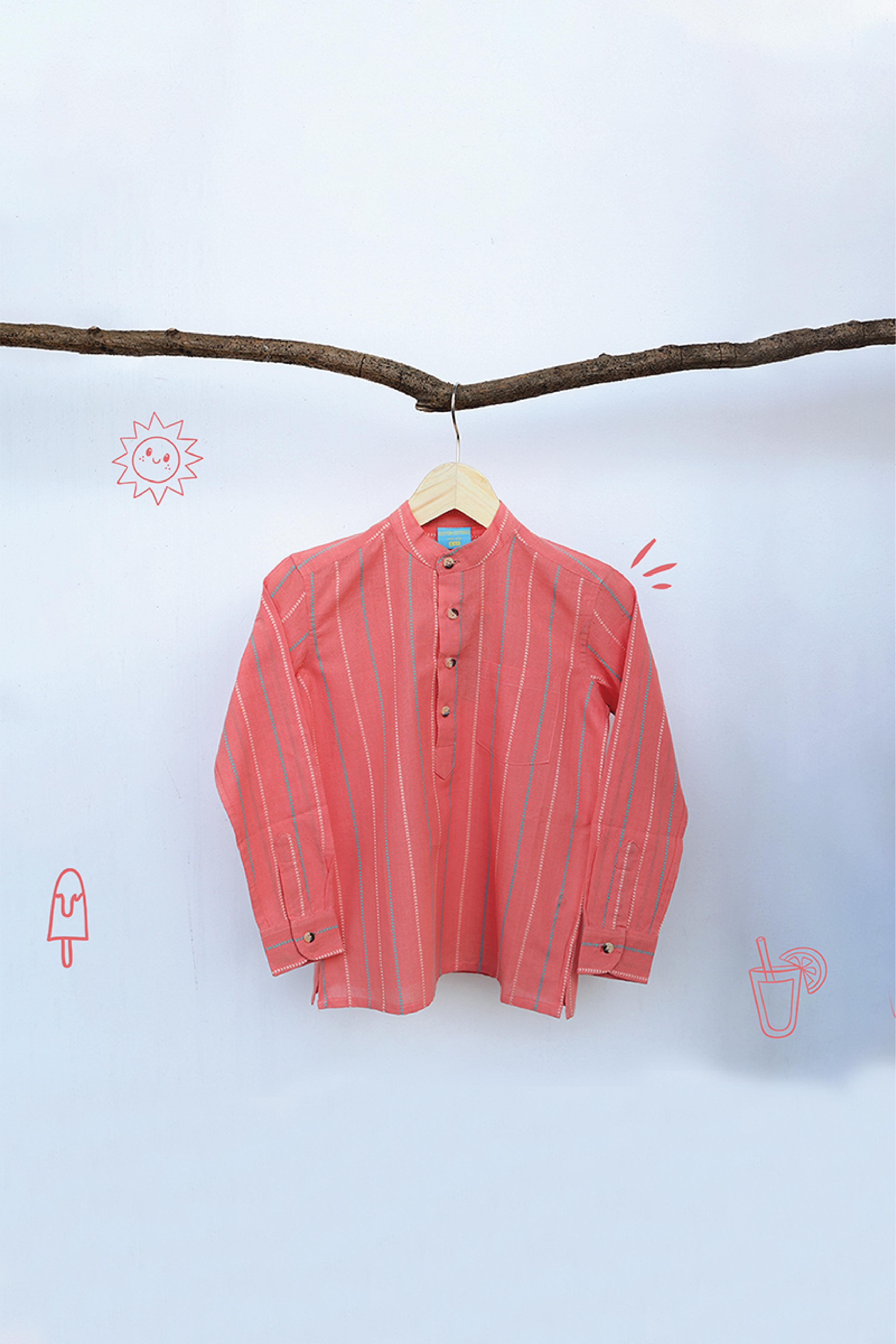 Pink Dobby South Cotton Short Kurta Full Sleeves BSKFS10238