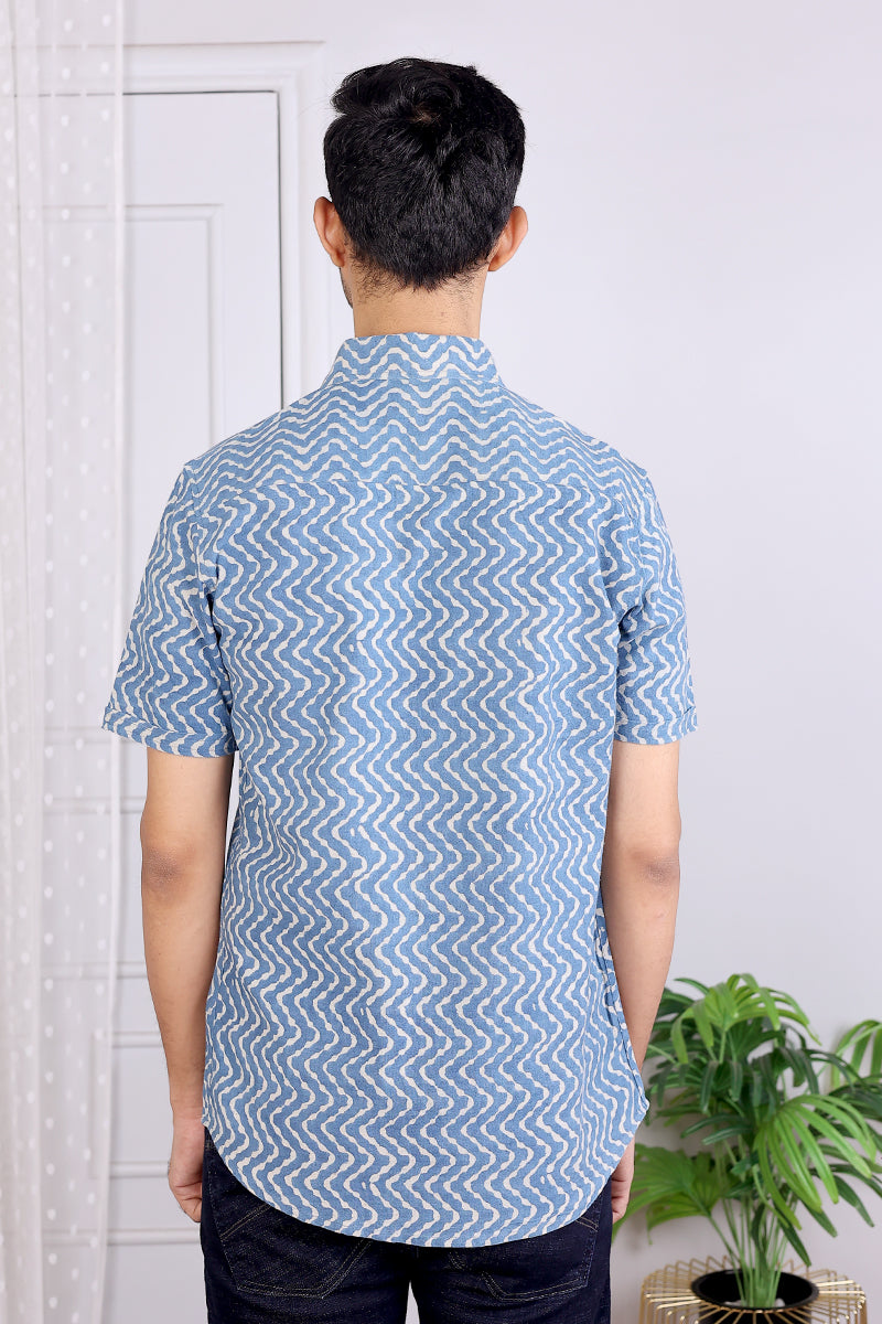 Blue Dhabu Cotton Linen Men Shirt Half Sleeves (MSHHS06233) - Cotton Cottage (4)