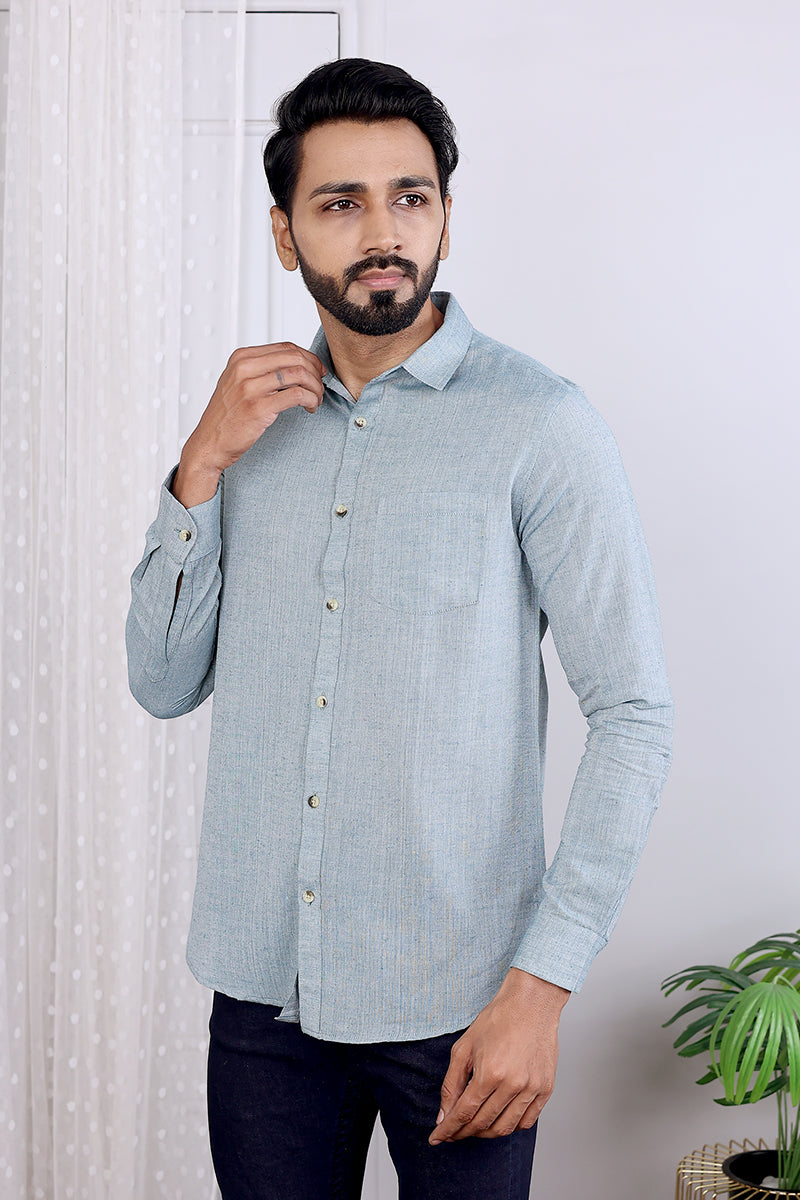 Blue Hand Dyed Amber Cotton Men Shirt Full Sleeves (MSHFS08238) - Cotton Cottage (3)