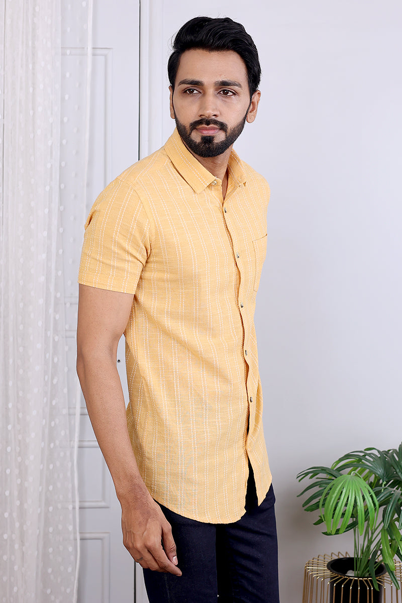 Yellow Dobby South Cotton Men Shirt Half Sleeves (MSHHS082318) - Cotton Cottage (2)
