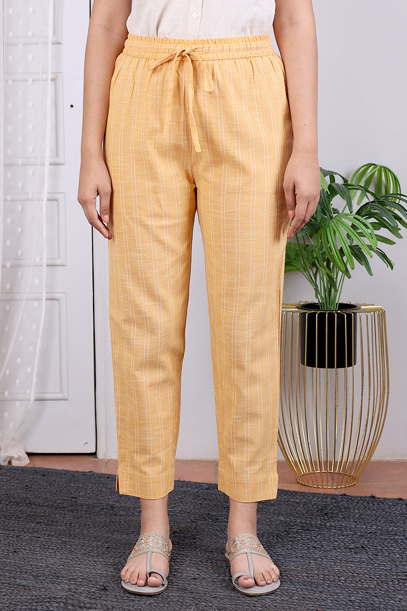 Yellow Dobby South Cotton Womens Ankle Pant (WAKPT082310) - Cotton Cottage (1)