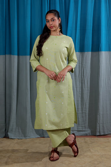 Muted Lime Dobby South Cotton Women Long Kurta