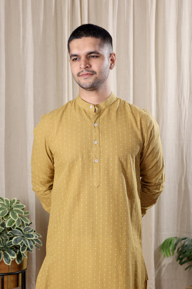 Ochre Dobby South Cotton Men Long Kurta Full Sleeves MLKFS251C11