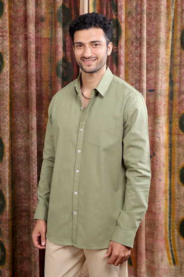 Sage Green Hand Dyed Cotton Linen Men Shirt Full Sleeves MSHFS252C18