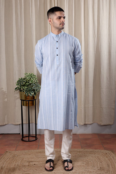 Blue Dobby South Cotton Men Long Kurta Full Sleeves MLKFS252C8