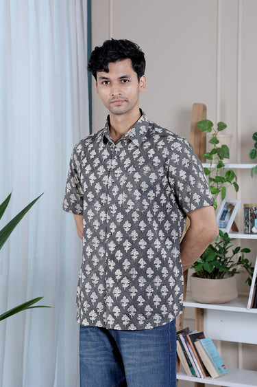 Dull Grey Bagru Lite Cotton Flax Men Shirt