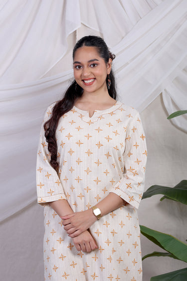 Orange Sanganeri Natural Cotton Linen Women Long Kurta