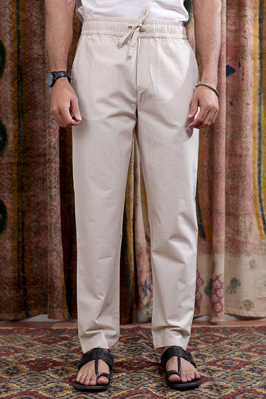 Ivory Hand Dyed Cotton Linen Men Drawstring Pant MDSPT252C8