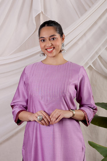Mauve Dyed Chanderi Silk Women Long Kurta