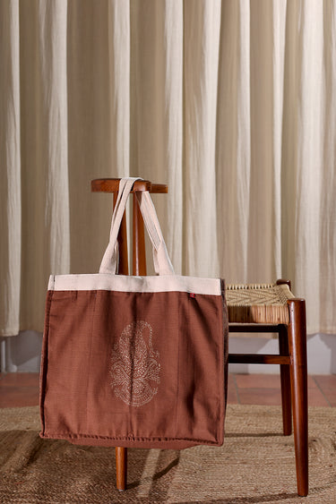 Brown Hand Block Print Duck Cotton Tote Bag TOTBG252C13