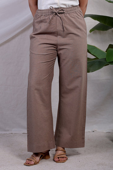 Walnut Brown Dyed Soft Cotton Linen Women Wide Leg Pant