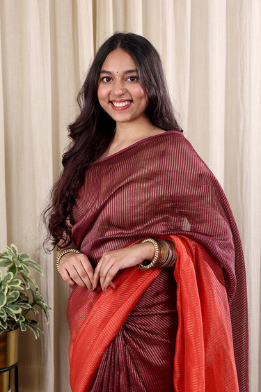 Red Purple Ombre Chanderi Zari Stripes Saree SAREE252C136