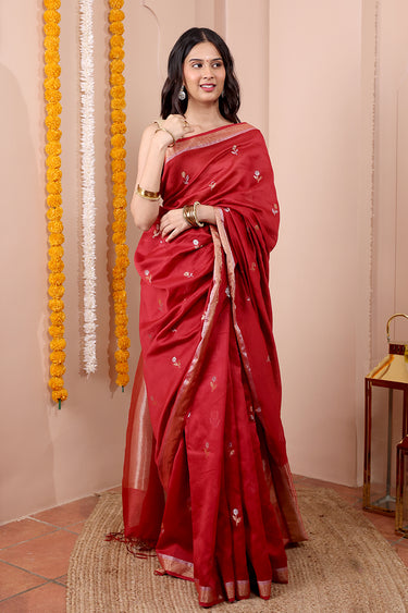 Deep Red Jaquard Banarasi Silk Saree SAREE252C14