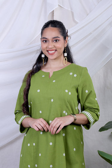 Forest Green Dobby South Cotton Women Long Kurta