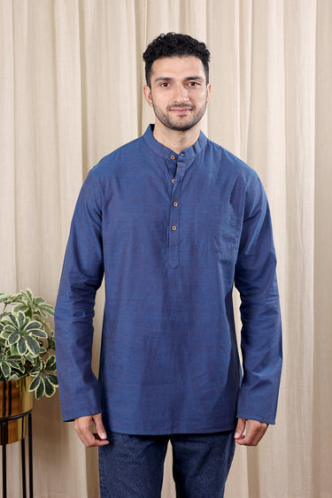 Violet Yarn Dyed South Cotton Men Short Kurta Full Sleeves MSKFS252C44