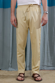 Beige Dyed Cotton Satin Men Pyjama