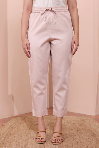 Pastel Pink Hand Dyed Cotton Satin Women Ankle Pant WAKPT253C20