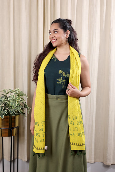 Mustard Sanganeri Cotton Malmal Stole STOLE251C59