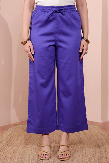 Royal Indigo Hand Dyed Cotton Satin Women Flared Pant WFLPT252C89