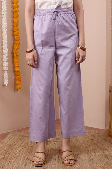 Lilac Hand Dyed Cotton Satin Women Flared Pant WFLPT252C42