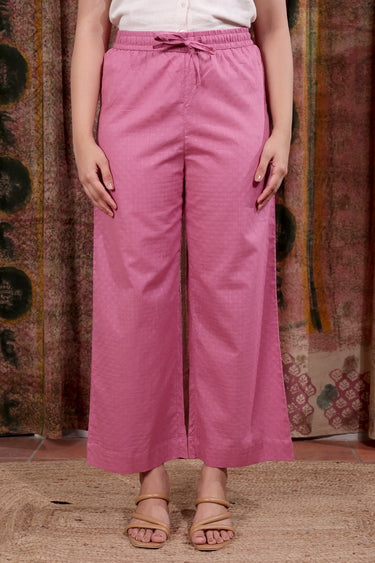 Wine Hand Dyed Cotton Dobby Women Flared Pant WFLPT253C22