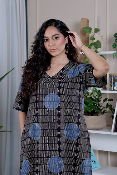 Black Ajrakh Cotton Women Midi Dress