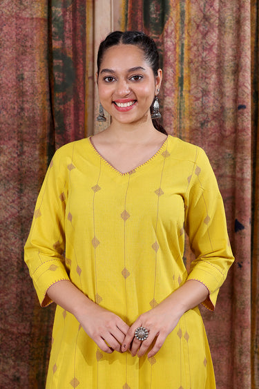 Yellow Dobby Buti South Cotton Women Long Kurta