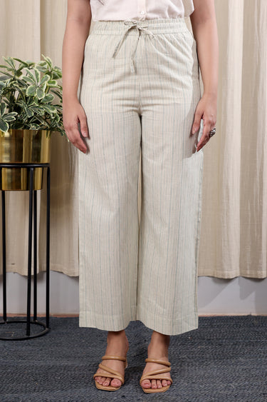 Sea Green Stripes South Cotton Women Flared Pant WFLPT252C59