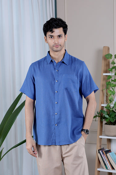 Denim Blue Dyed Lyocell Linen Men Shirt