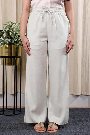 Pale Green Hand Dyed Rayon Flax Women Wide Leg Pant WWLPT252C5