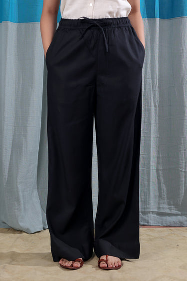 Black Dyed Viscose Flax Women Wide Leg Pant WWLPT253C5