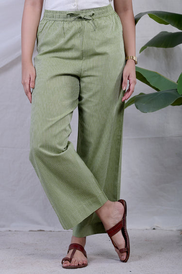 Forest Green Stripes South Cotton Women Flared Pant