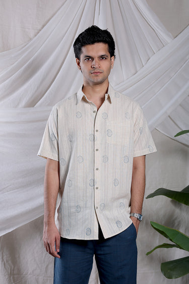 Steel Grey Sanganeri Natural cotton Linen Men Shirt